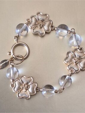 Catwalk Jon Floral Gold Tone Bracelet with Clear Beads - Bracelet